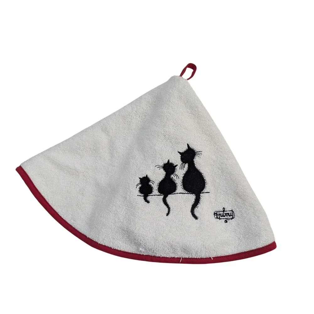 Winkler Dubout Cats‎ Round Cotton Hand Towel White Red Trim French Decor 24